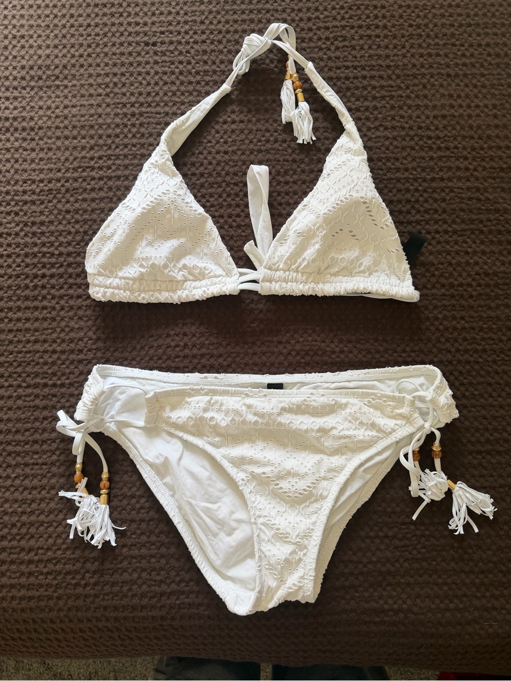 La Blanca White Crochet Halter Bikini Set